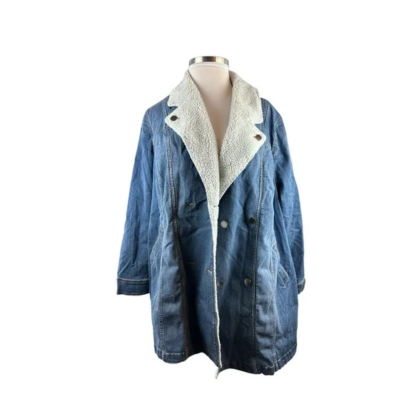 Lane Bryant Midi Denim Jacket Medium Wash Sherpa Women's Plus Size 26/28 H14229 - Picture 3 of 13